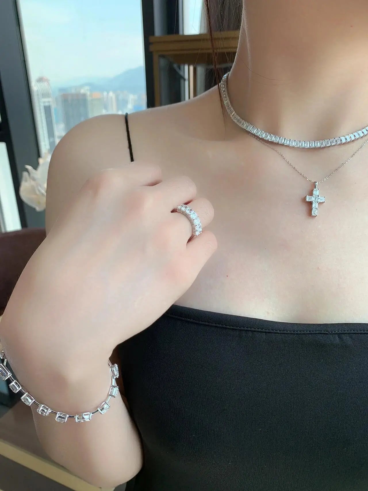 18K Solid Real Gold Lab Grow Diamond Necklace 6 stone emerald 2CT Round Cross Pendant IGI Diamond CVD/HPHT Custom 14K gold
