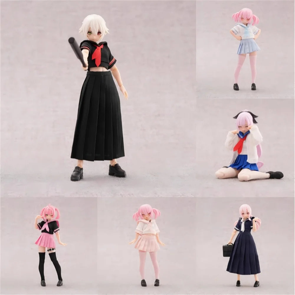 In Stock 1/12 Scale 99S Series Sweet Student Uniform Sailor Collar Top Pleated Skirt Set For 6inchs Azone Action Figure Body