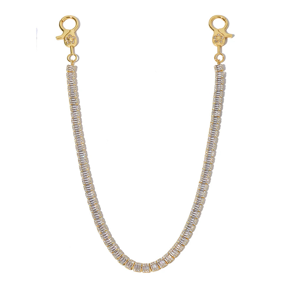 HHIOK New Rectangular Tennis Chain 5A Brass Inlaid Zircon Iced Keychain Hip Hop Rock Style Men's and Women's Jewelry Necklace