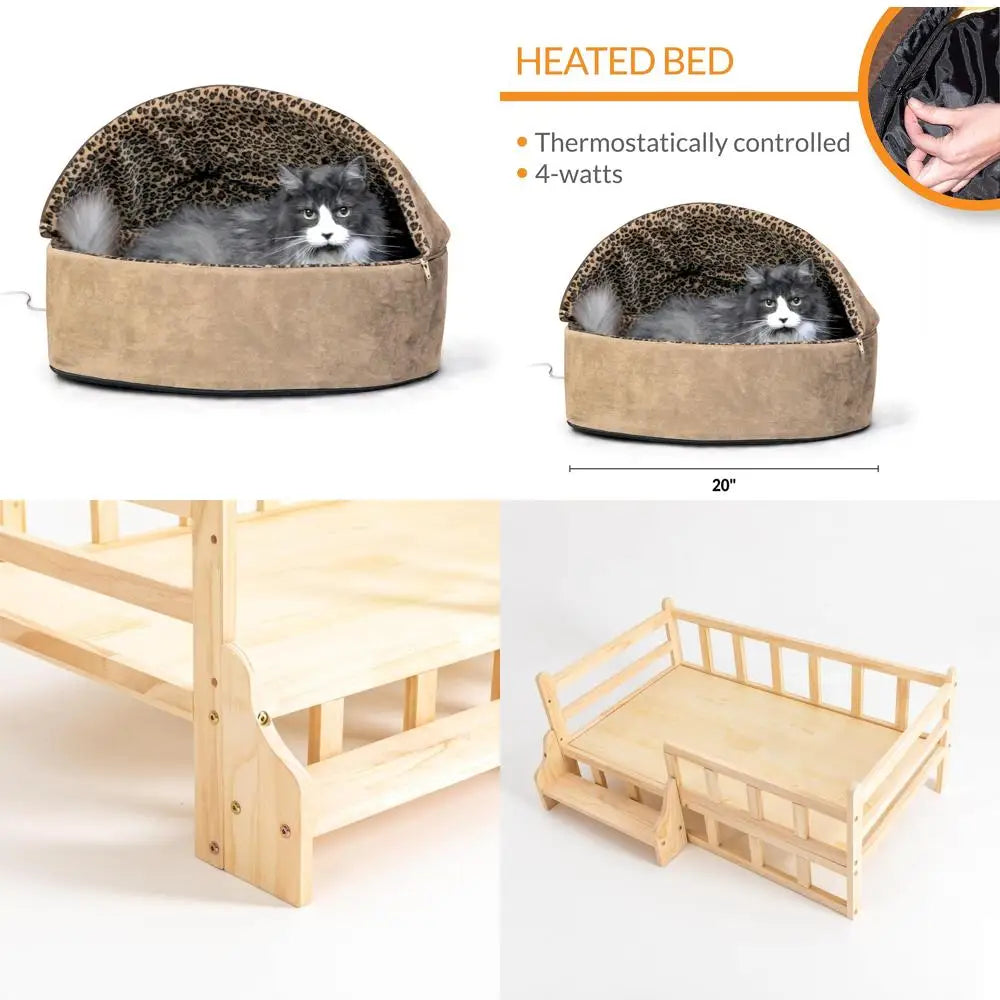 Erhöhtes Haustierbett aus Massivholz mit Schienen für Hunde und Katzen, Größe L – 96 x 56 cm, für den Innenbereich