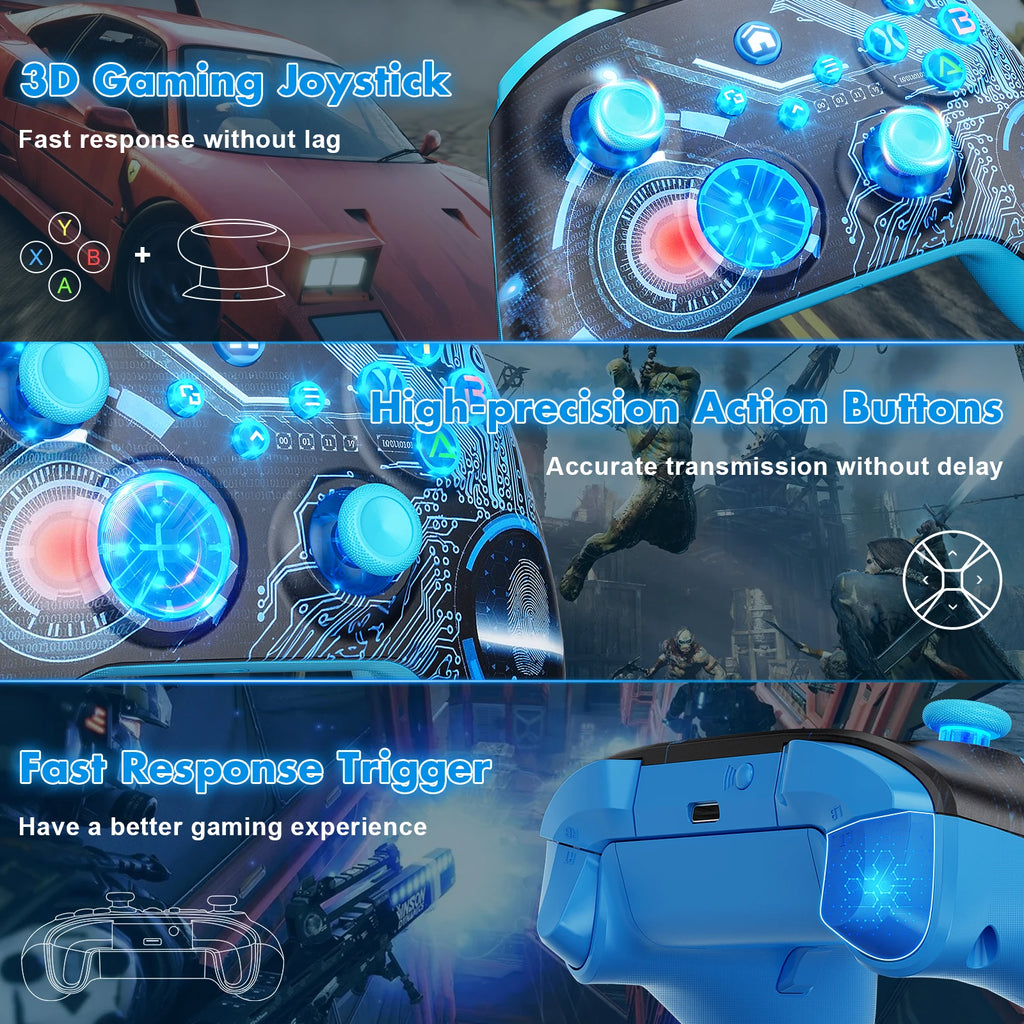 Controller for XBox One/Series S/X/PC Console Wireless Dual Vibration Game Joystick W/ RGB Hall Effect 6-Axis Gyro FUNC Gamepad