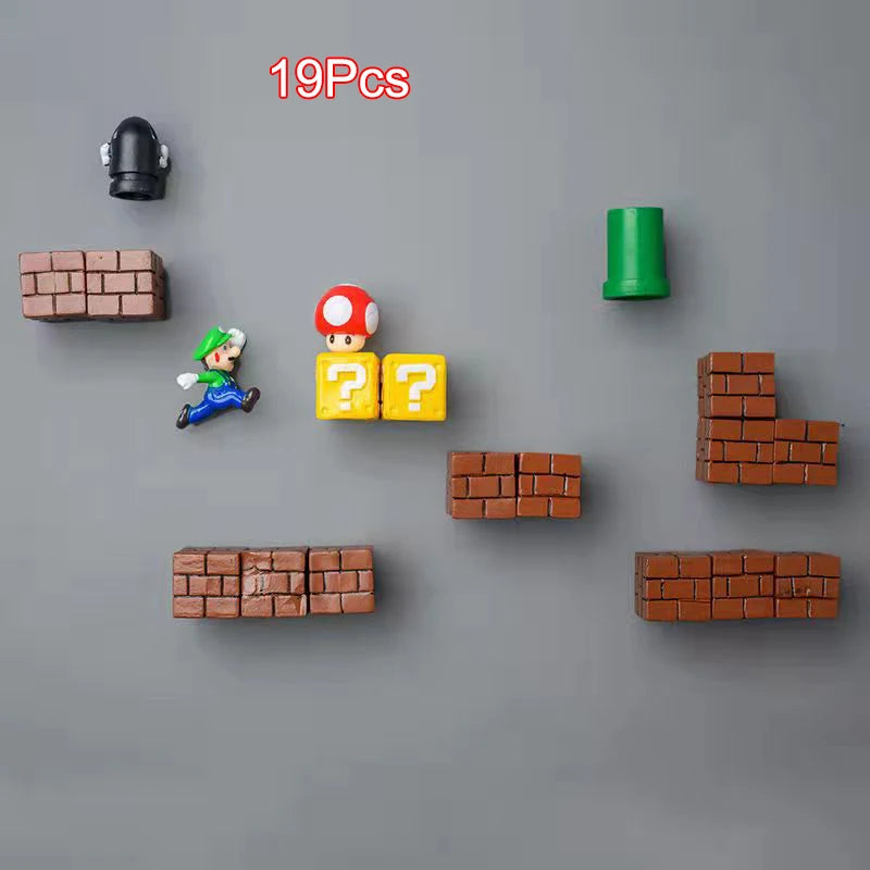 Super Ma Bros DIY Fridge Scene 3D Magnets Refrigerator Decoration Bullet Mushroom Turtle Wall Sticker Set Home Collection Gift