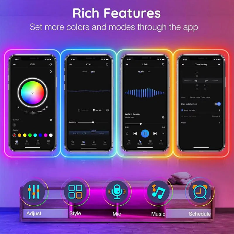 DC24V RGB LED Neon Rope Lights Color Change Music Sync App Control 10M 20M 30M Waterproof Flexible Lamp for Home Decor