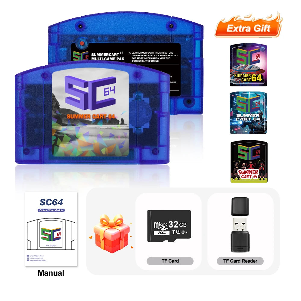 SummerCart 64 Open Source N64 For Nintendo 64 Game Card free 32GB SD Card 5400+games Compatibility Support 64DD Games