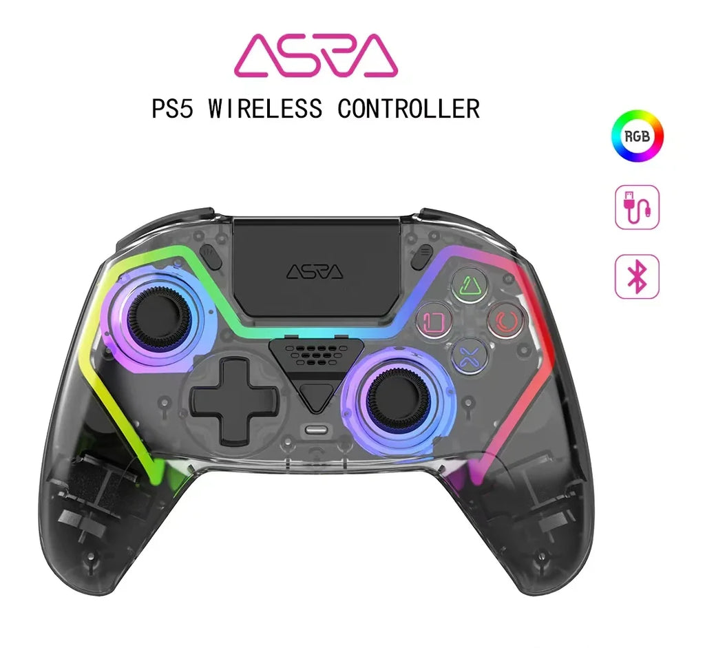 Transparent Wireless Controller HG-04D for PS5/PC/iOS/Android/Steam with BT 5.3,Macro Button,Touchpad,Hall Triggers & Joystick