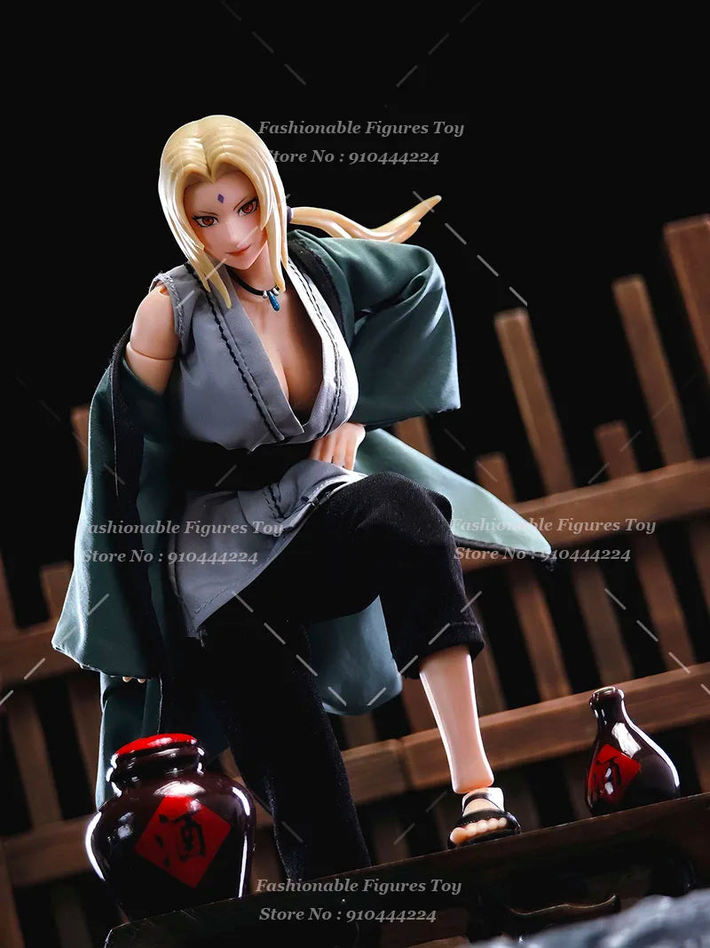 1/12 Women Soldier Robe Naruto Godaime Hokage Tsunade Green Coat Tight Pants Vest Clothes Set 6Inch Action Figure Body Model