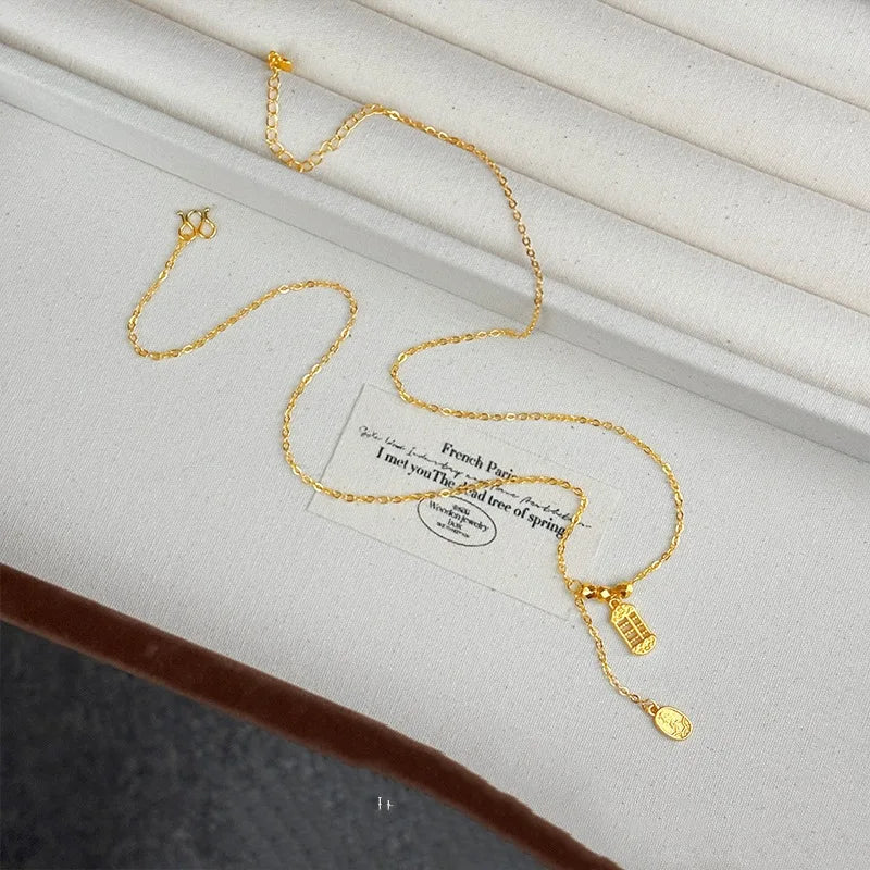 Chinese Style Gold 9999 24K Real Gold Abacus Ping Anxiele Chain Temperament Jewelry Necklace Collarbone Chain Jewelry