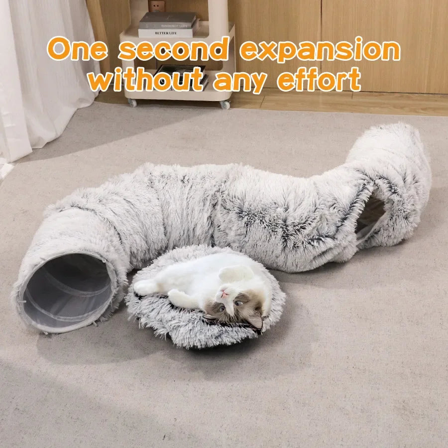 3 in1 Plush Cat House Indoor Cats Tunnel Multifunctional Pet Toys Foldable Fluffy Donut Cat Bed Multiple Cats Available Tunnel