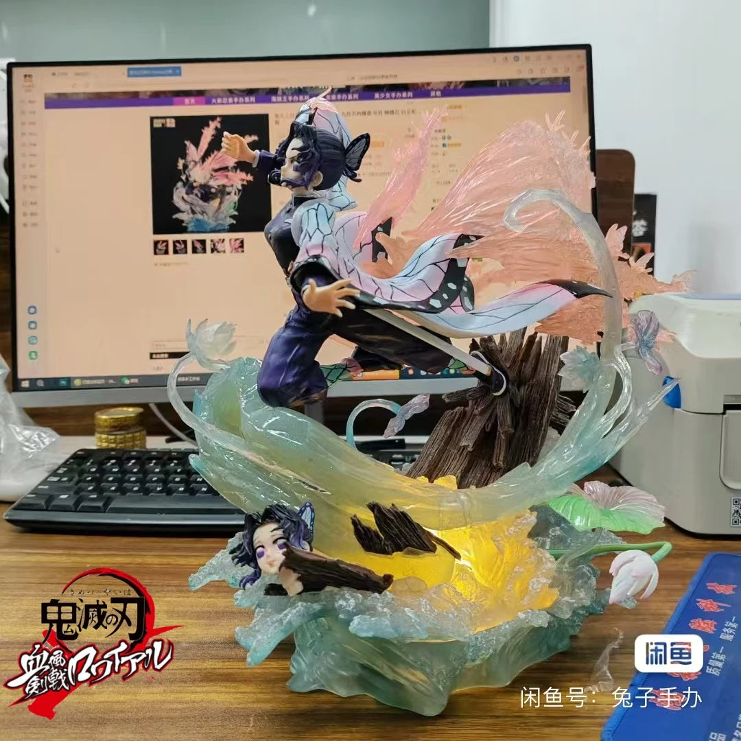 31 cm Kochou Kanae Anime Figur Dämon Slayer Doppelkopf Statue Szene Boxed Modell Statische Dekoration Desktop Sammeln Figur Spielzeug