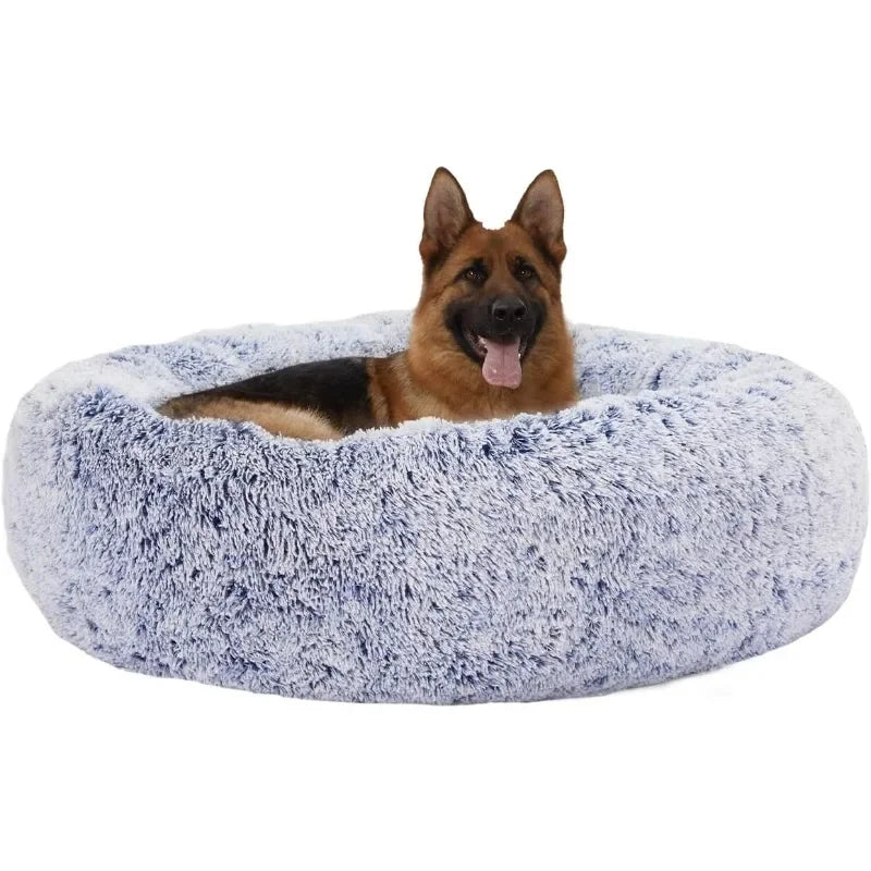Calming Donut Dog Bed, 45 Inches Round Fluffy Dog Beds for Extra Large Dogs, Anti-Anxiety Plush Dog Bed, Washable Pet Bed