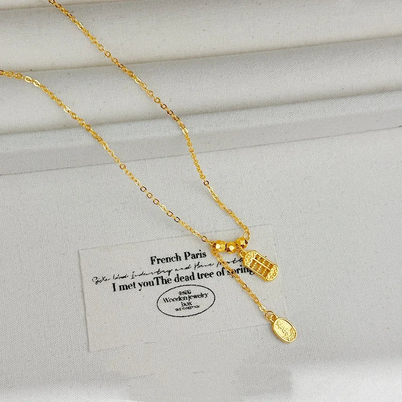 Chinese Style Gold 9999 24K Real Gold Abacus Ping Anxiele Chain Temperament Jewelry Necklace Collarbone Chain Jewelry