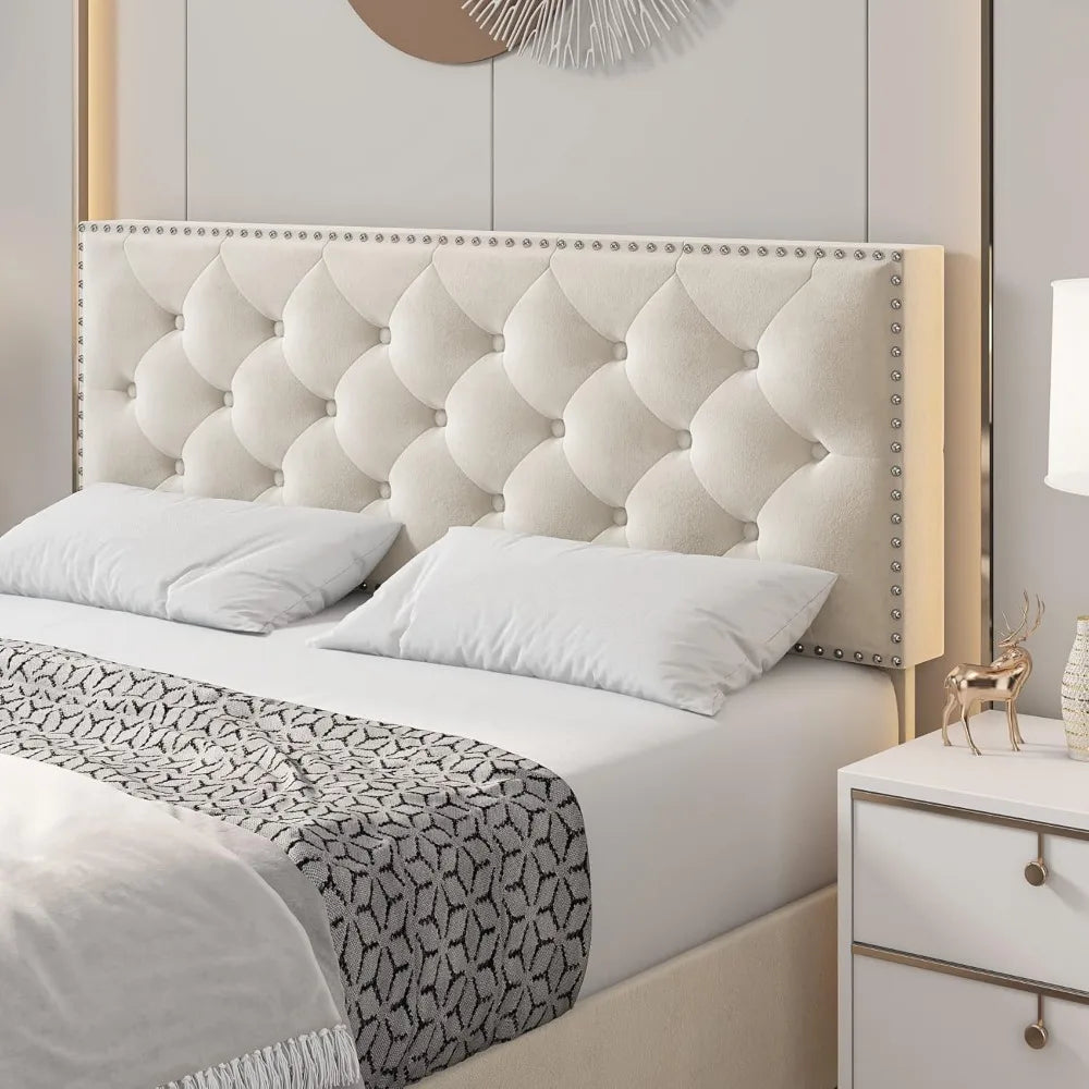 HOSTACK Full Size Bed Frame with 4 Storage Drawers, Modern Upholstered Platform Bed with Adjustable Headboard,Button Tufted Bed