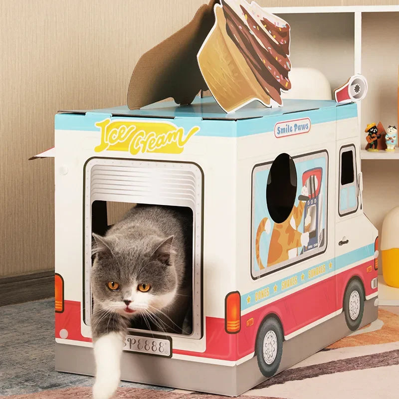 Cute Cat Scratcher House Pet Dog Claw Scratching Board Bed Japanese Korean Milk Car Cardboard Box Cat Bed with Catnip Pet Supply