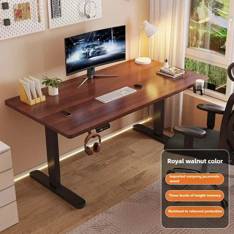 Solid Wood Electric Lifting Table, Intelligent Computer Table, Home Study Desk, Office Desk, Gaming Table, Bedroom Workbench