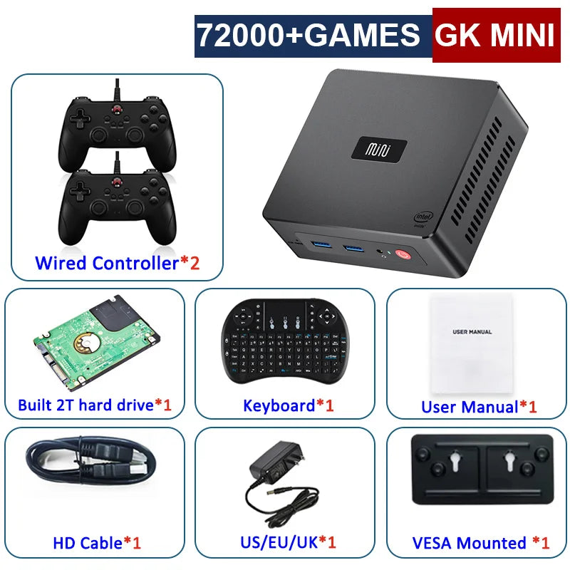 TSINGO Retro Super Console GK Mini Win11+Batocera 72000+Games 80+Emulators With 2.4G/5.8G Wifi 4K Plug And Play For PS2/WII/WIIU