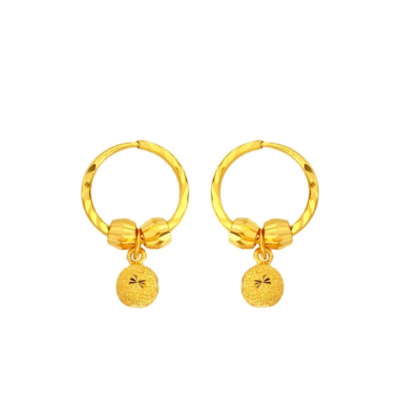 Pure 18 K Gold Color Shiny Simple Transport Beads Earring Jewelry for Women Bride Never Fade Jewelry Birthday Wedding Gifts