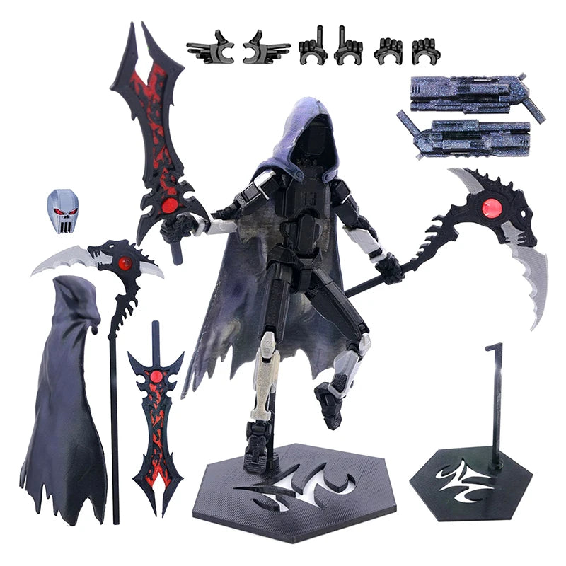 T13 Actionfiguren-Set, Dummy 13, beweglicher Roboter mit Todesskelett, Death-Actionfigur mit Umhang, Lucky 13, Sammler-Actionfigur