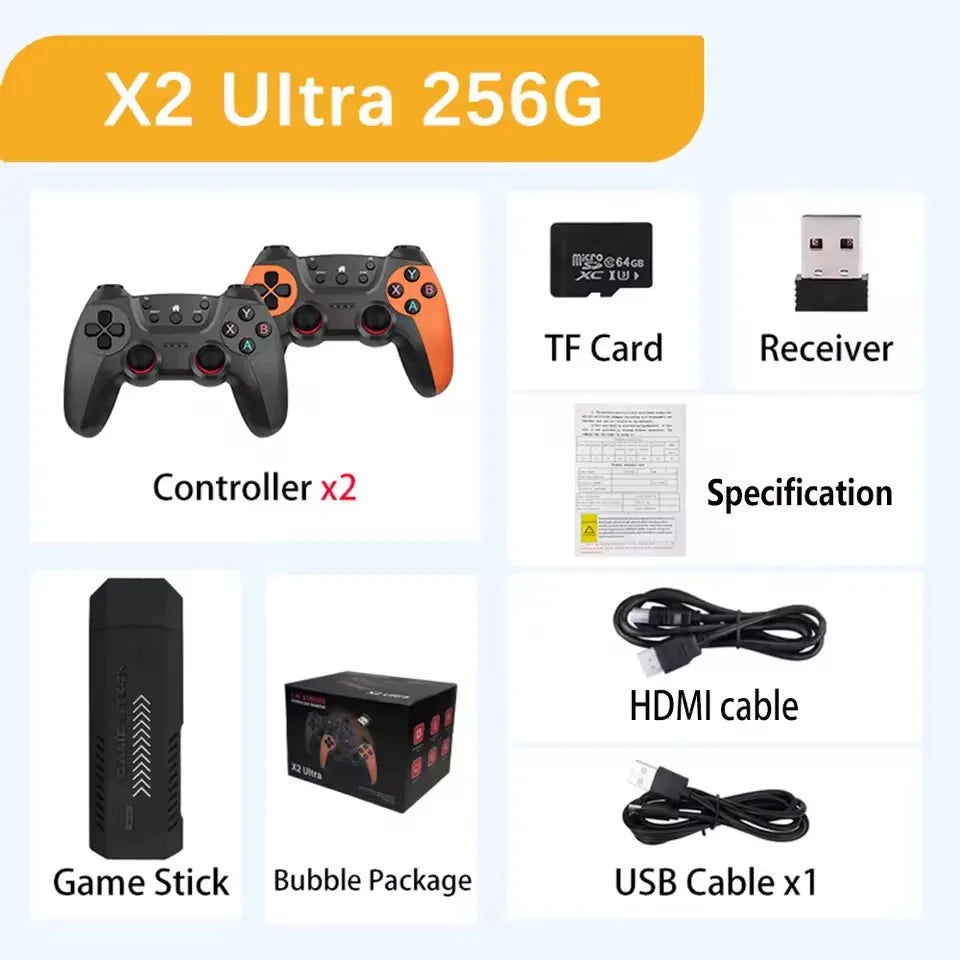 X2 Ultra 256G 60000 Game 4K Game Player HD Retro Video Game Console Wireless Charging Controller TV 30+ Simulators For Kids Gift