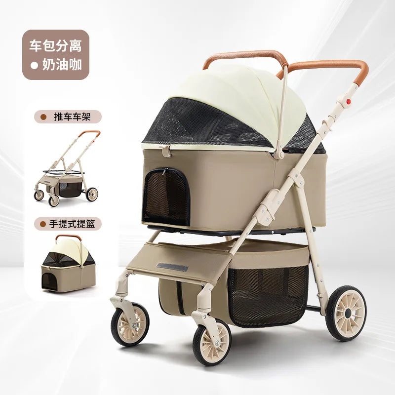 3-in-1 Pet Stroller for Cats & Dogs Detachable Carrier  Storage Basket One-Hand Fold & 4-Wheel Brakes  cat carrier dog carrier