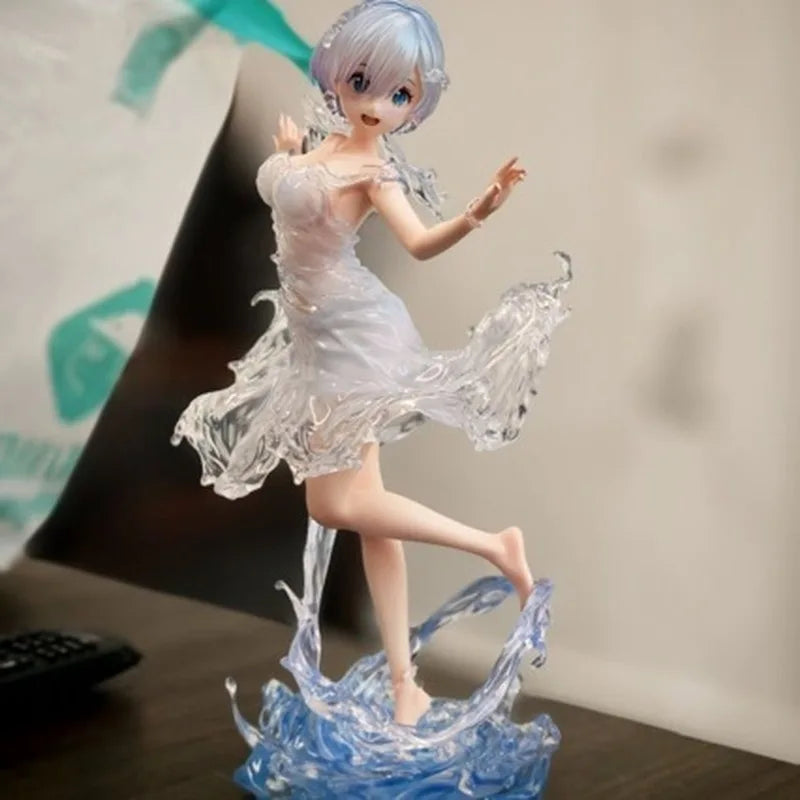 New 24cm Re:Zero Starting Life In Another World Rem Water Dress Dual Face Replacement Standing Pose Anime Figure Model Toy