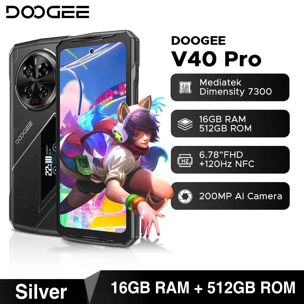 Global Version DOOGEE V40 Pro 5G 16+512GB Rugged Gaming Smartphone Dimensity 7300 6.78 "FHD+ IPS Display 200MP AI Camera 8680mAh