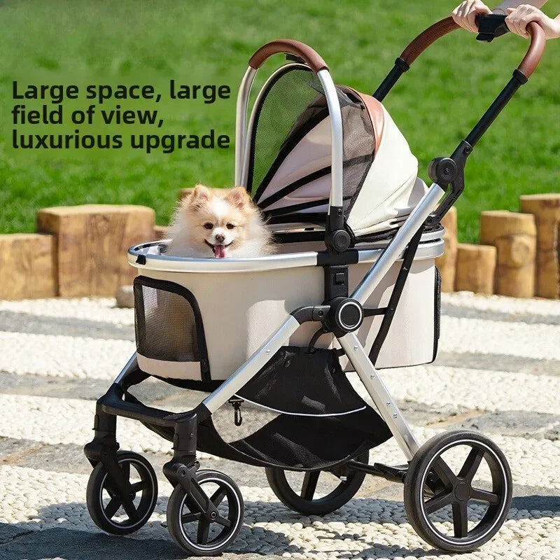 Luxury Pet Stroller Foldable Detachable Dog Cat Carrier for Medium Pets Outdoor Walking