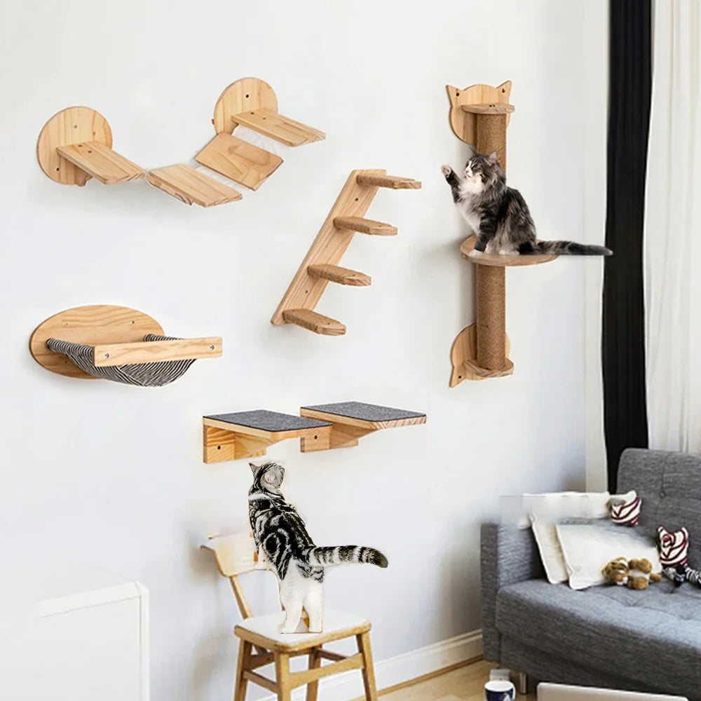 Cat Climbing Shelves Wall-Mounted Cat Tree Tower Sisal Stairs Scratching Post Indoor Cats Gym Catwalk In Sky Accessories Toy