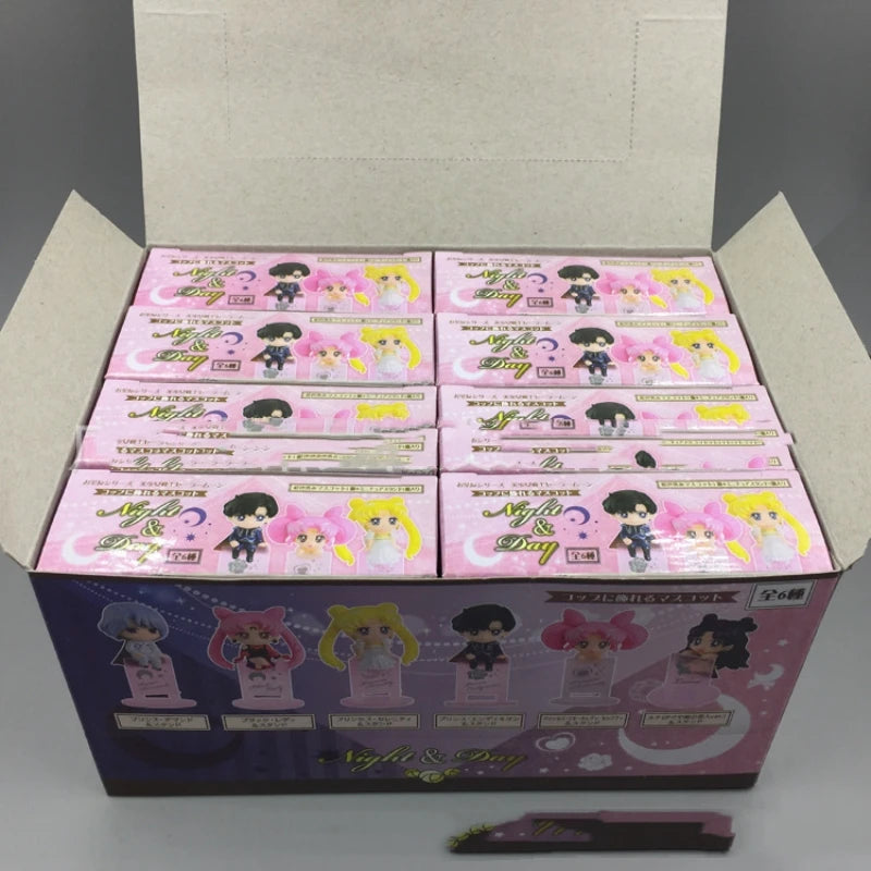Ochatomo Series Sailor Moon R Night & Day Pvc Figures Toys 6pcs/set Serenity Black Lady Small Lady Chiba Mamoru Diamond Toy Gift