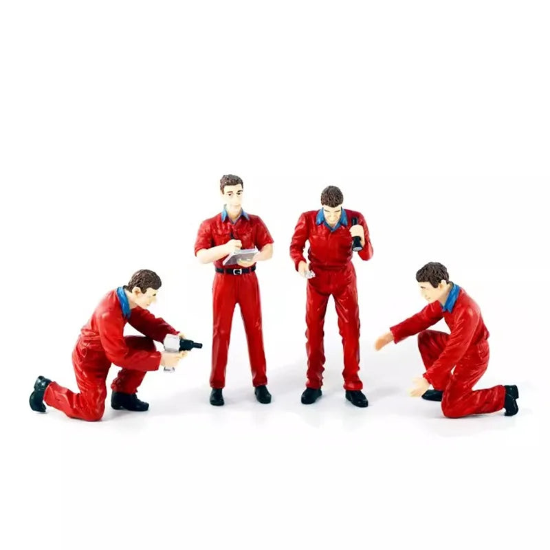 1/18 Scale 4Pcs Resin Repairman Model Vehicle Repair Factory Repair Worker Scene Accessories Action Figure Toy Gift Collection