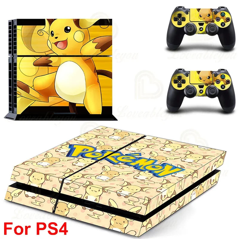 Gengar Stickers for SONY PS4 Pro Slim Console Pikachu Mew Full Body Skin Decals for PlayStation 4 Controller Gamepad