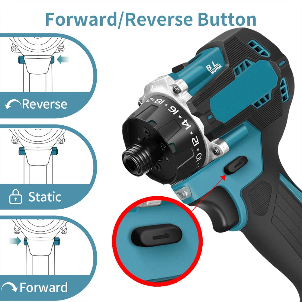 1000W 20+1 Torque 1/4inch Brushless Electric Screwdriver Cordless Electric Drill Power Tool for Makita 18v Battery 280N.m