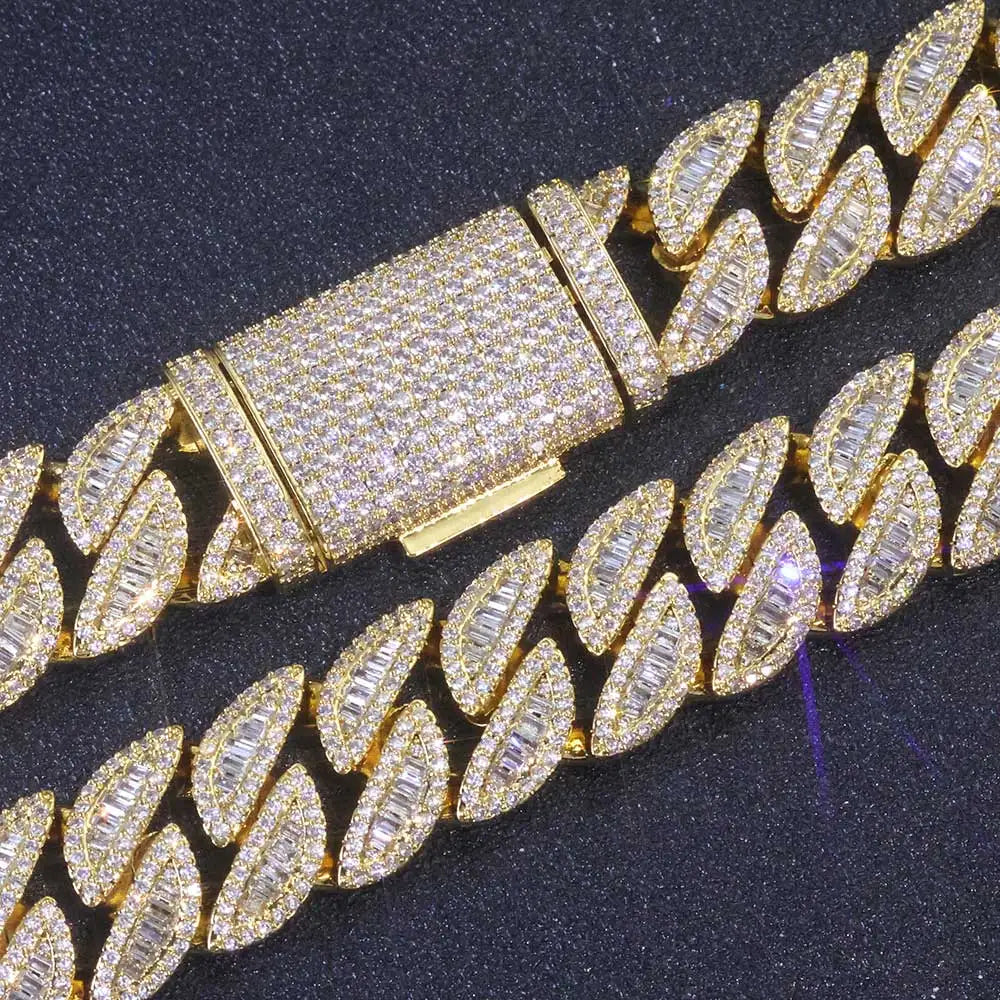 20MM 3 Rows Fashion Iced Cuban Bracelet Moon Shape Baguette Diamond Bracelets Men Women 18k Gold Plated Jewelry