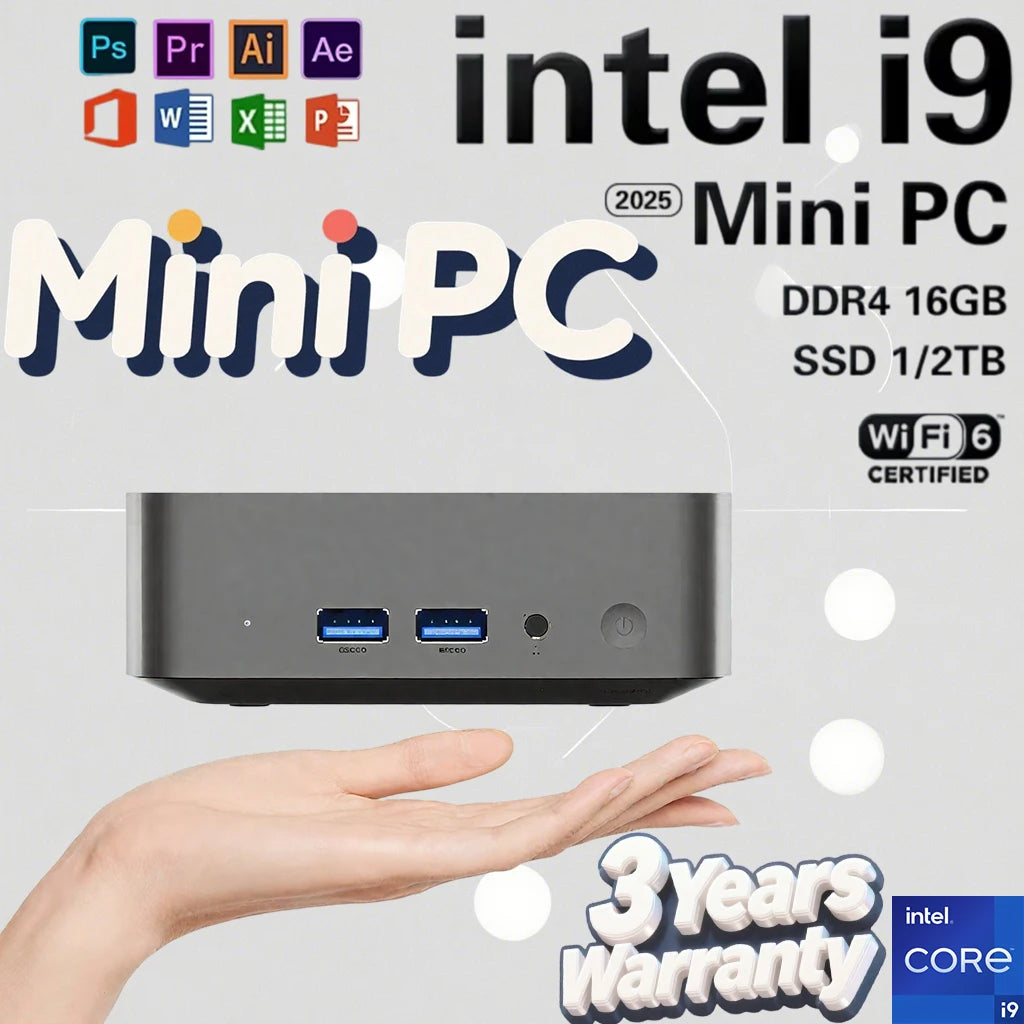 Gaming MINI PC Windows 11 Pro Intel Core i9 8950HK 16GB DDR4 2TB SSD Computer Wifi 6 UHD Grafik 1000Mbps Tragbarer Desktop-PC 
