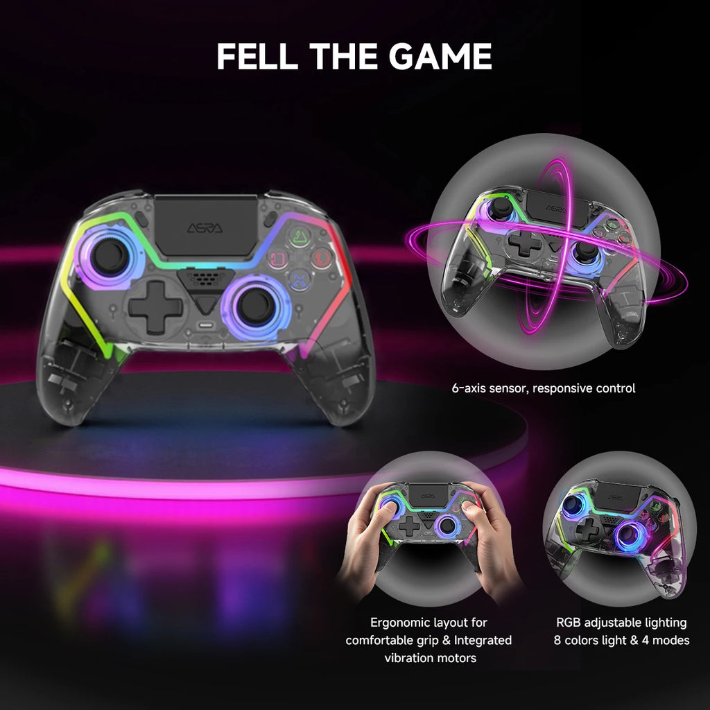 Transparent Wireless Controller HG-04D for PS5/PC/iOS/Android/Steam with BT 5.3,Macro Button,Touchpad,Hall Triggers & Joystick