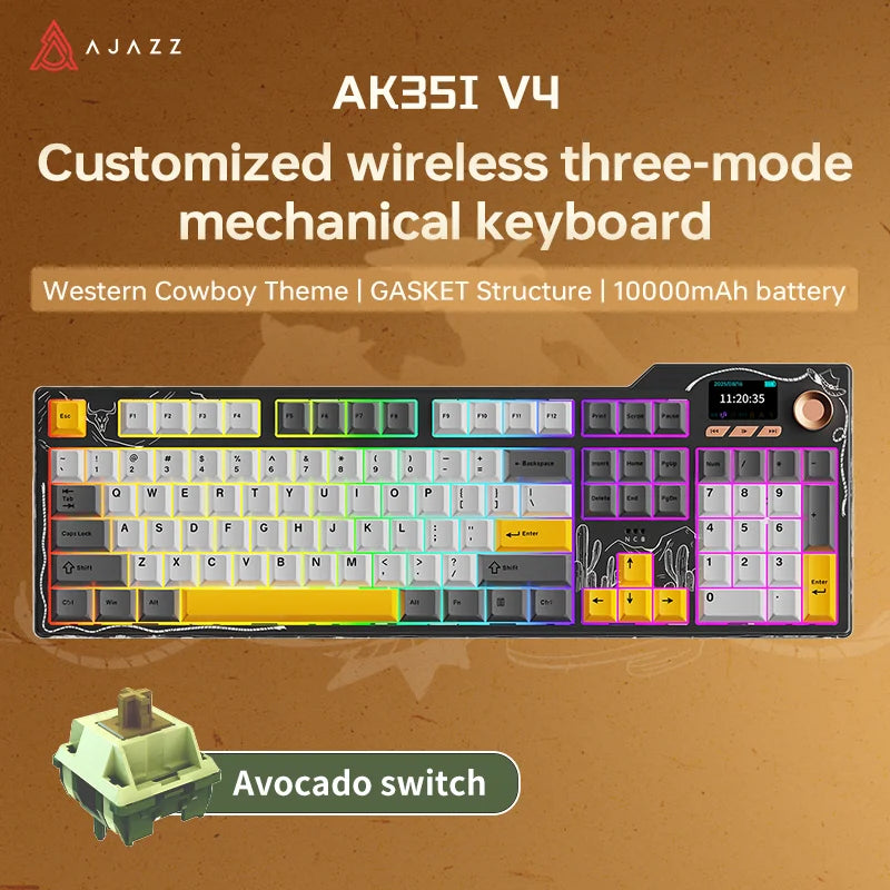 НОВА Ajazz AK35I V3 MAX Трирежимна Жична Bluetooth Безжична Геймърска Клавиатура Уплътнение Пълен Ключ Hot Swap 104 Ключа Персонализирана Клавиатура