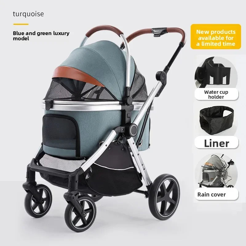 Luxury Pet Stroller Foldable Detachable Dog Cat Carrier for Medium Pets Outdoor Walking