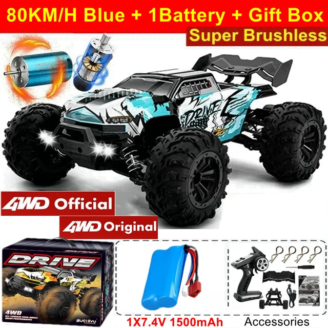 4WD Ferngesteuertes Auto Offroad 4x4 RC High Speed ​​Buggy Truck Super Brushless 50 oder 80KM/H Schnelles Drift Racing Spielzeug Kinder Erwachsene