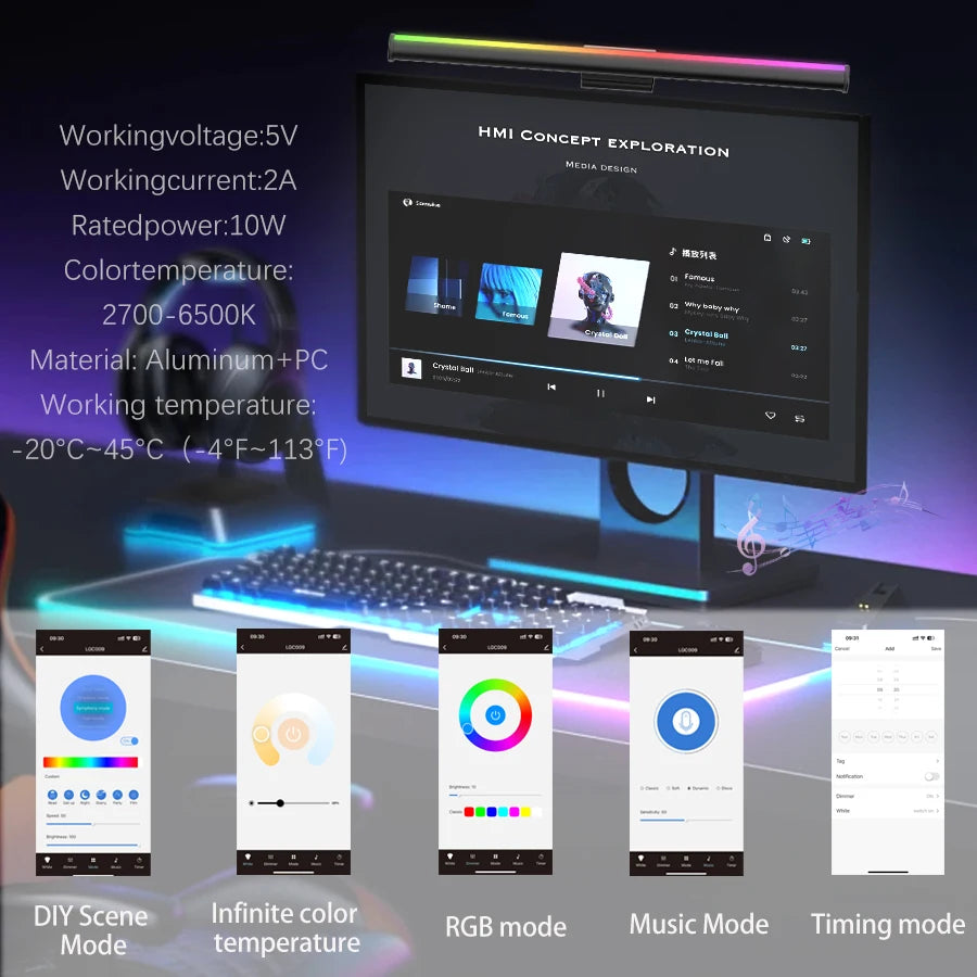 APP/Remote Control LED Monitor Light Bar Computer Screen Hanging Lights Music rhythm Desk RGB Atmosphere Table Lamp  Lighting