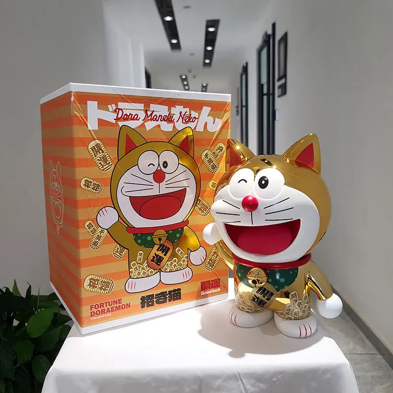 2023 New Kawaii Lucky Maneki-neko Doraemon Resin Mirror Plating Gk Toy Cute Desktop Decorative Birthday Gift For Store Opening