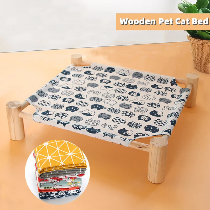 Cat Bed House Outdoor Universal Pet Bed Removable Breathable Pet Hammocks Bed for Cat Small Dog Durable Wood Frame Canvas Beds