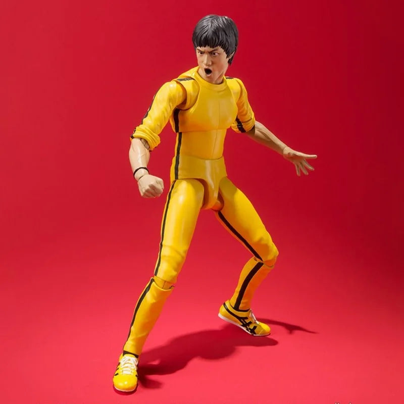 14cm Bruce Lee Articulated Action Figure Yellow Jumpsuit Kung Fu Statue Decor Movable Model Collection Desktop Decor Toy Gifts