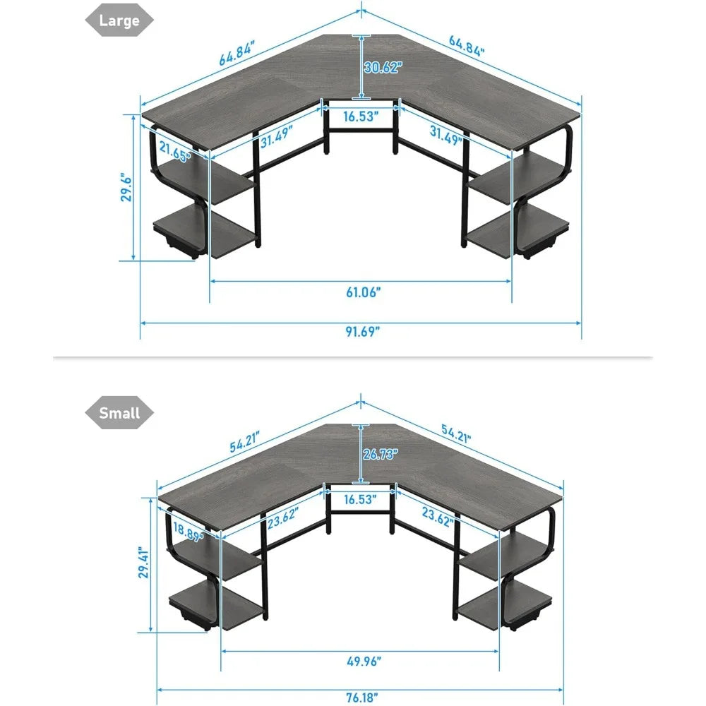 Modern L Shaped Desk with Shelves,64.84" Gaming Computer Desk for Home Office,Corner Desk with Desktop (Black Oak+Black Frame,