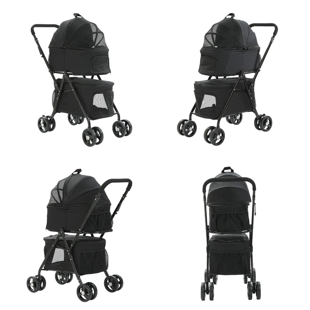Double Pet Cart for Small Dogs or Cats Lightweight foldable double stroller for dogs with removable harnesses