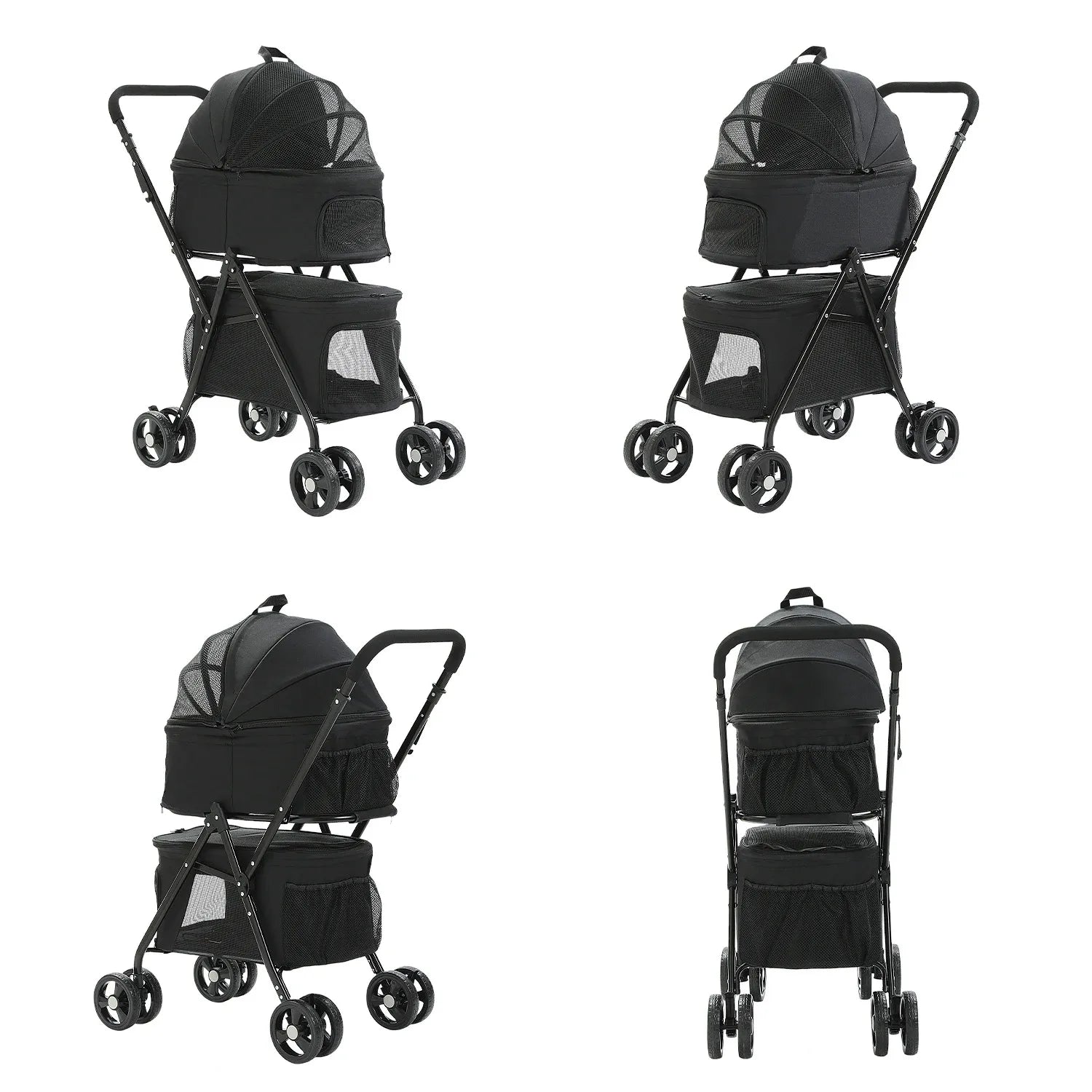 Double Pet Cart for Small Dogs or Cats Lightweight foldable double stroller for dogs with removable harnesses