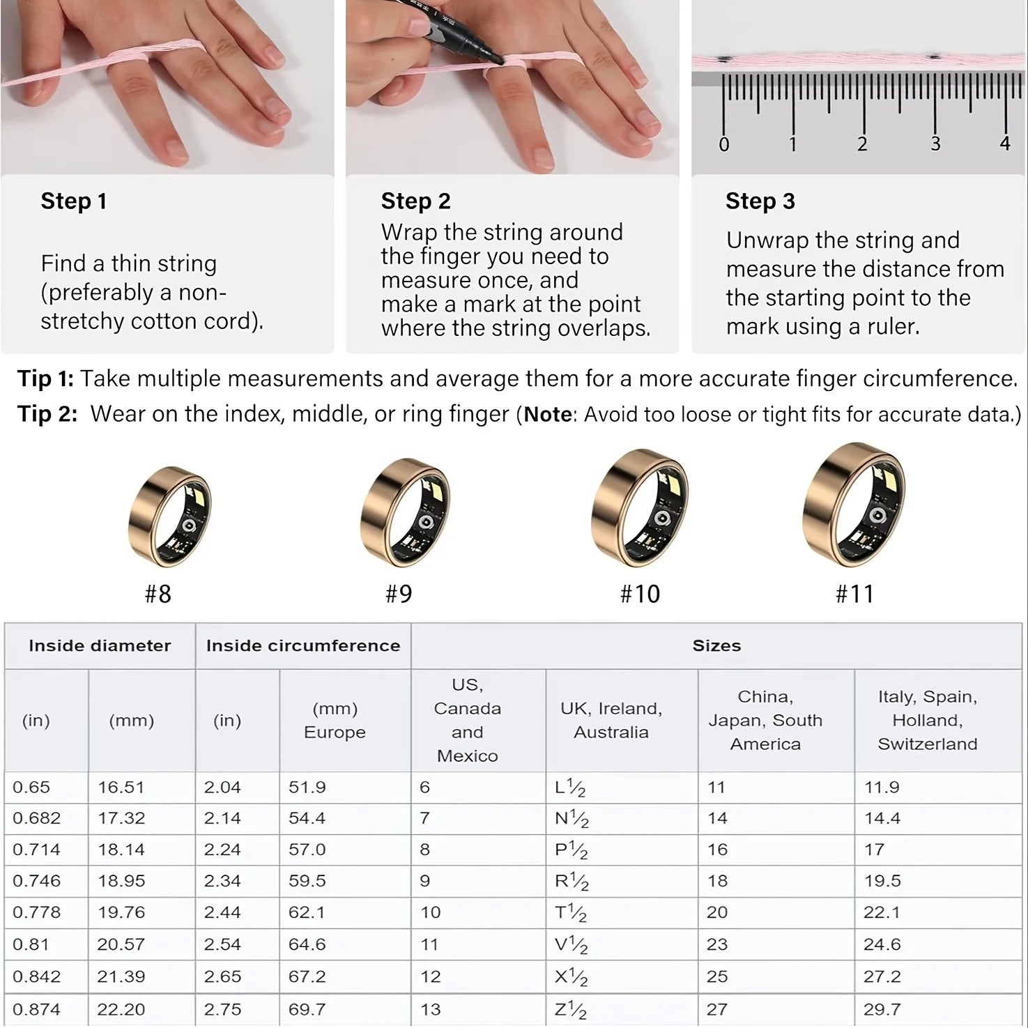 Smart Ring, Schlaftracking, Bewegungsüberwachung, Kompatibel mit iPhone und Android, Smartes Geschenk, Geeignet für Frauen und Männer
