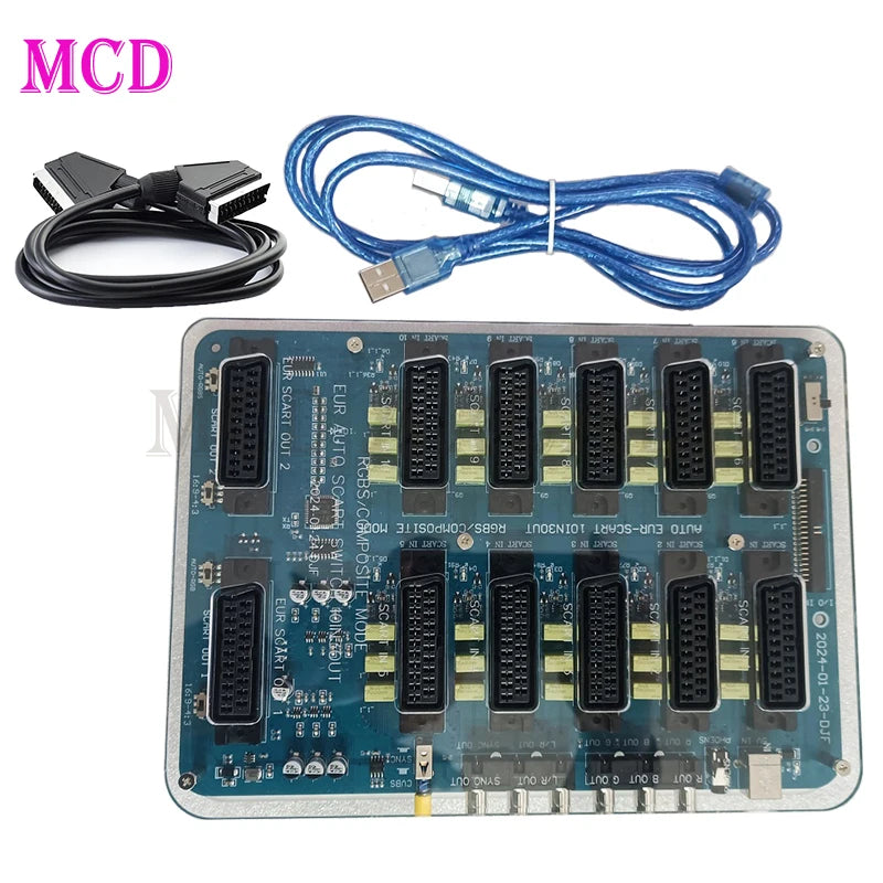 EU Scart Splitter 10 In 3 Out Distributor Auto RGBS Video Converter Switcher Board for MD/SFC/PS 123/SSDC/Wii EU Plug 2024 Newes