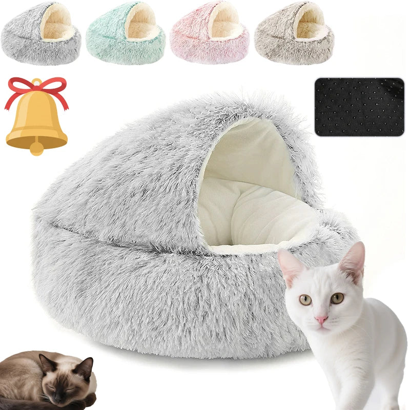 40/50/60cm Autumn and Winter Round Cat Bed Warm Soft Plush Shell Style Sleeping Nest for Small Medium Large DogCat Katzenzubehör