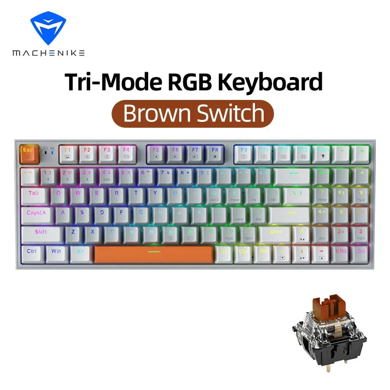 Machenike K500W Kabellose mechanische Tastatur, Hot-Swap-fähig, Tri-Mode, 94 Tasten, RGB-Gaming-Tastatur mit Hintergrundbeleuchtung für PC, Gamer, Laptop