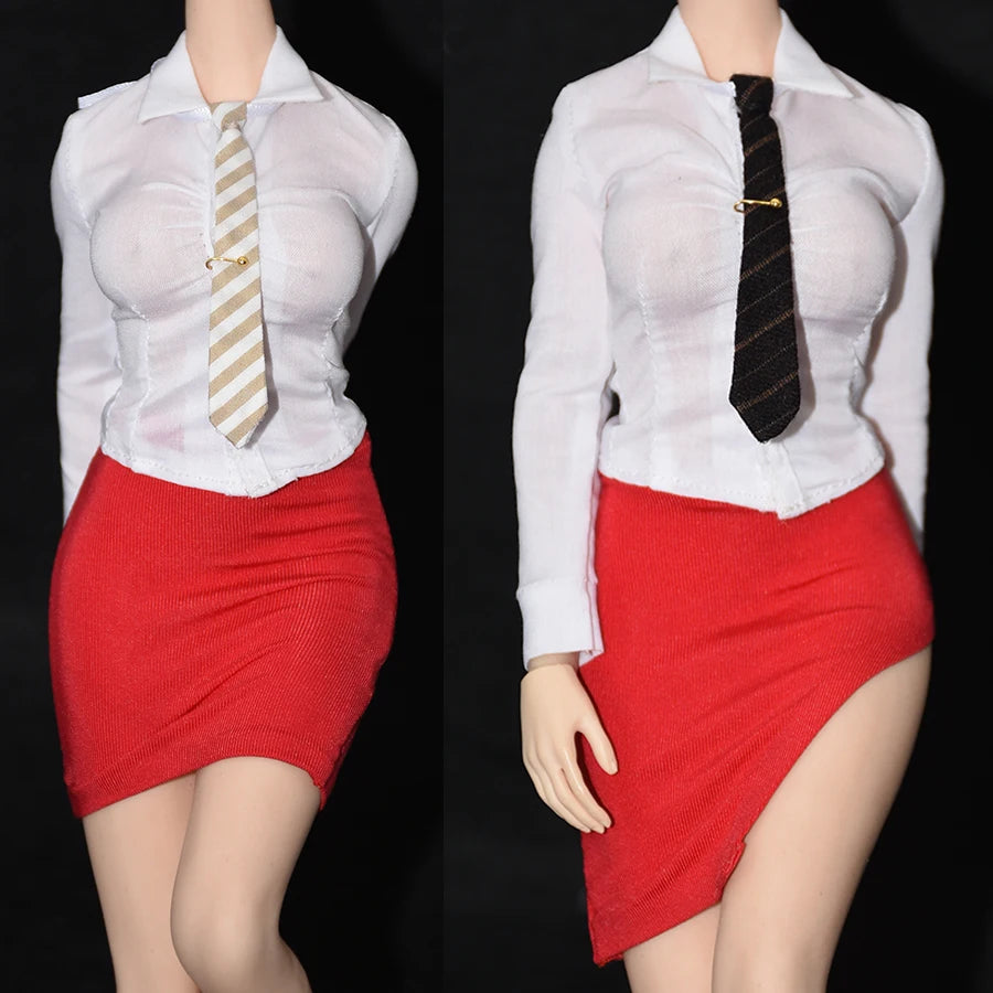 Kleidung für weibliche Puppen im Maßstab 1/6, weißes Hemd, enger Rock, passend für 12-Zoll-Actionfiguren-Körpermodell