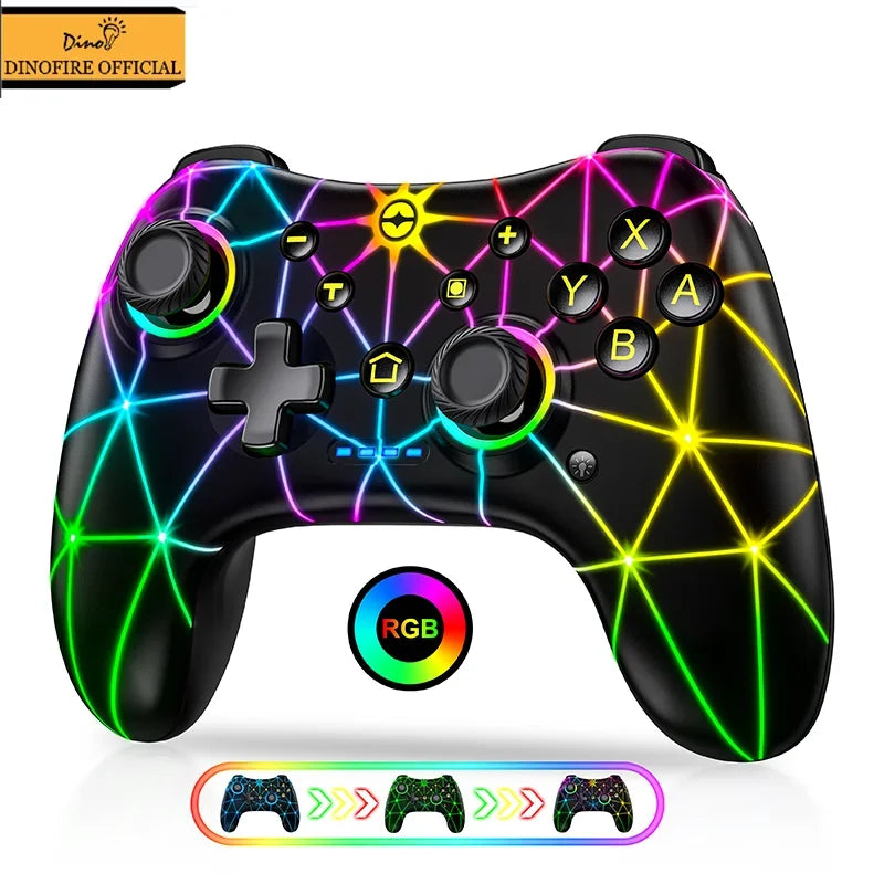 DinoFire Wireless Controller RGB For Nintendo Switch OLED / Lite Multi-function Pro Gamepad with 800Mah Battery Turbo Function